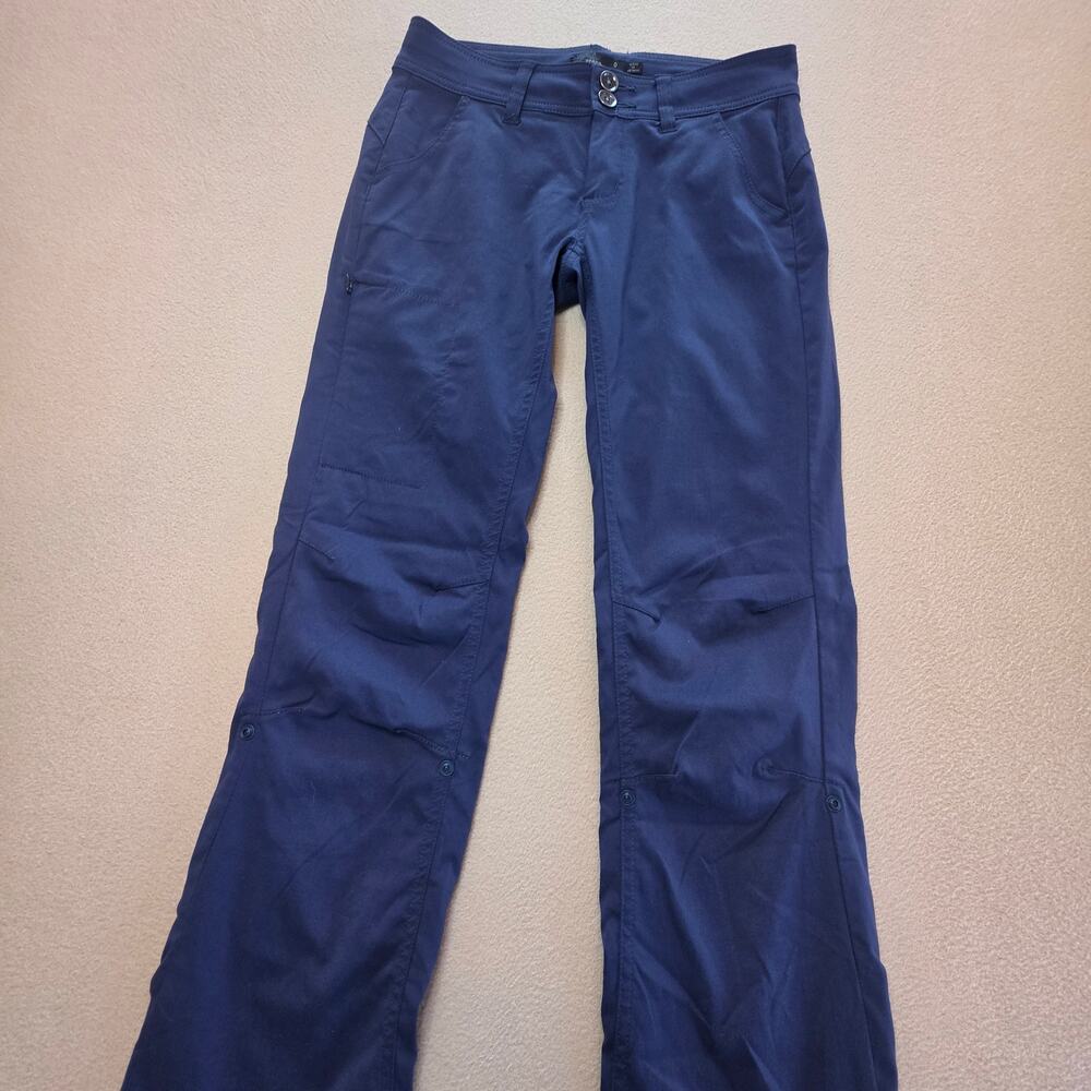 prAna Women's Stretch Zion Halle Pants Navy Blue Sz 0S Short Roll-Up Convertible